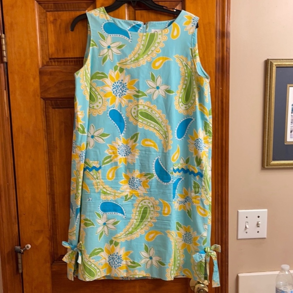 Lilly Pulitzer blue shift dress with flowers and paisleys